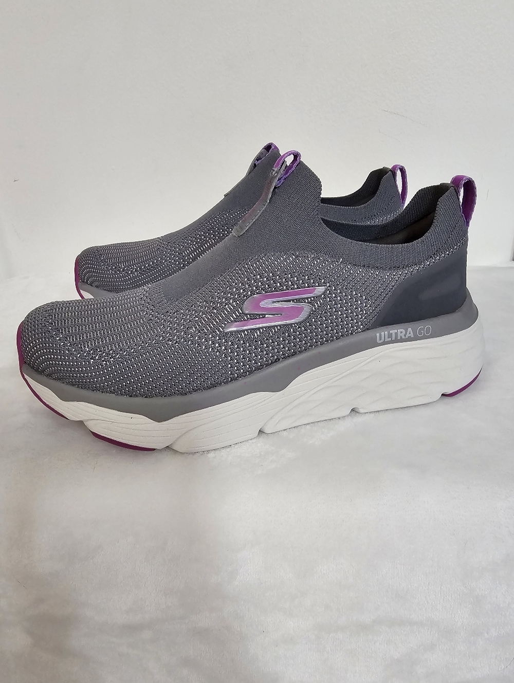 Skechers Womens Max Cushioning Elite Gray Purple Ultra Go Slip On Athletic Shoe - Picture 3 of 12